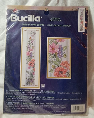 Bucilla Counted Cross Stitch Kit Flowers  Birds  Butterflies 42738 Wall Hanging - Image 1 of 2