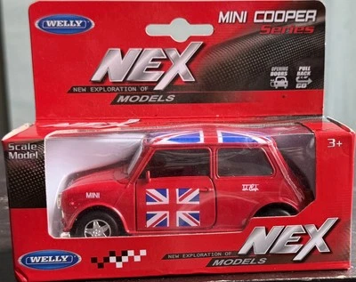 1/60 WELLY NEX Die Cast Pull Back Doors Racers Mini Cooper British Flag NEW! - Image 1 of 3
