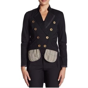 l.a.m.b. Black Tailcoat Jacket Military Inspired Gold Buttons Women's Size 4 z2 - Picture 1 of 10