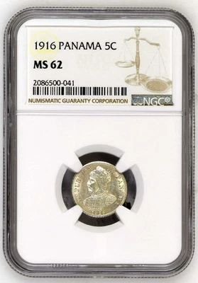 1916 Panama Silver 5 Centesimos - NGC MS 62 - Problem Free Uncirculated - KM #2 - Image 1 of 4