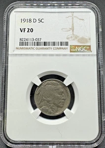 1918-D BUFFALO NICKEL NGC VF20 11CF25 - Picture 1 of 4