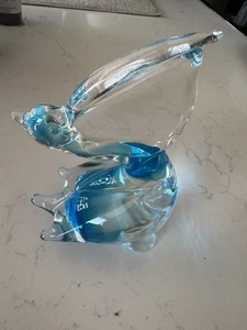 Beautiful Solid Art Glass Pelican Paperweight Figuring Blue Turquoise Clear - Picture 1 of 13