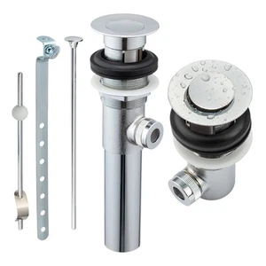 Sink Pop-Up Drain Stopper Assembly with Lift Rod and Overflow, Solid Brass La... - Picture 1 of 7