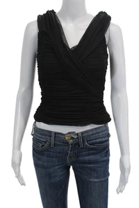 JS Collections Women's V-Neck Sleeveless Ruched Sheer Blouse Black Size 4 - Picture 1 of 6