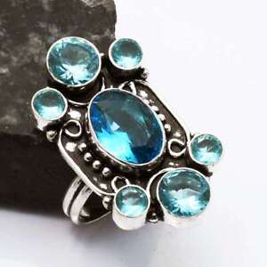 Blue Topaz Ethnic Handmade Gift For Friend Ring Jewelry US Size-9 AR 1362