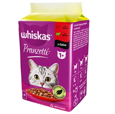 Parsa Whiskas Katze Essen Nass für Fleisch Mischhaut Rind 6 Umschläge Ab 50gr - Bild 1 von 4