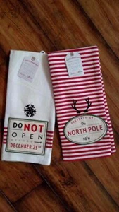 Set 2 ASCIUGAMANI da cucina NATALE a righe caramelle polo nord officina DII Babbo Natale nuovi con etichette - Foto 1 di 1