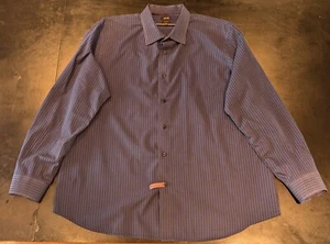 APT. 9 Men's Long Sleeve Button Down Shirt Slim Fit Blue/Black Stripe, 2XL/XXL - Picture 1 of 6
