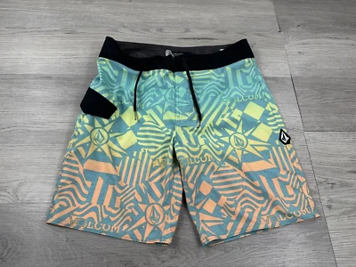 Volcom Shorts Mens 30 Green Yellow Mod-Tech Board Trunks Swimming Geometric - Image 1 of 4
