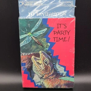Vintage (Pack of 10) Lizard Party Invitaions American Greetings USPS Reptile - Picture 1 of 4