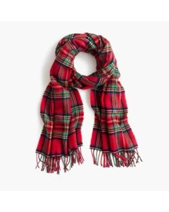 NEW J.CREW Italy Wool Bld Scarf Shawl Wrap Fringe Tartan Plaid Red or Black NWT - Picture 1 of 4