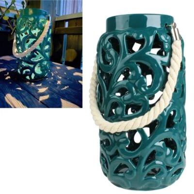 Solar Laterne Keramik-27x14cm warmweiß & Farbwechsel mit Lichtmuster für Garten - Bild 1 von 4