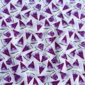 Watermelon Novelty Poplin Fabric Sold by 1/2m 50cm L x 100cm W White Colourful - Picture 1 of 7