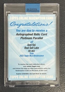 Carta 2022 Topps MLS Renaissance RELIQUIA AUTOGRAFATA PLATINO PARALLELA AXEL KI - Foto 1 di 2