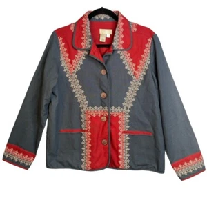 Territory Ahead Jacket Womens Medium Red Grey Button Up Embroidered Cotton - Picture 1 of 10