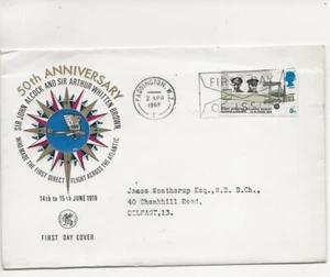 Aviation Comm/FDC - GB - 50th Ann 1st Flt Across the Atlantic - 1969 (AV10) - Picture 1 of 1