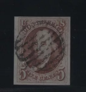 1b Orange brown VF+ used PF cert 80 neat grid cancel with nice color ! see pic ! - Picture 1 of 2