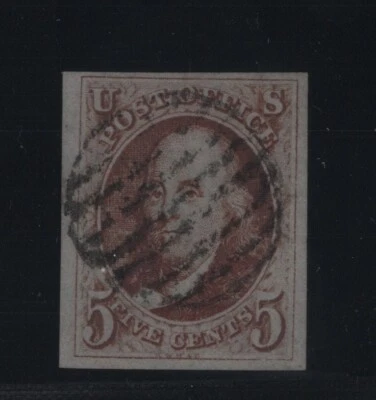 1b Orange brown VF+ used PF cert 80 neat grid cancel with nice color ! see pic ! - Image 1 of 2