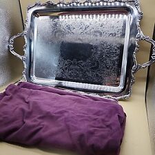 Vtg WEBSTER WILCOX Silverplate Serving Tray w Butler Handles AMERICAN ROSE 7390