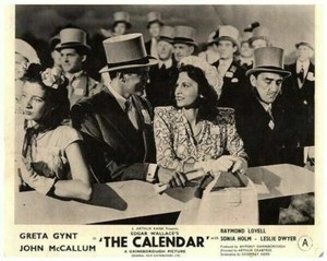The Calendar Original Lobby Card John McCallum Sonia Holm smiling at horse race