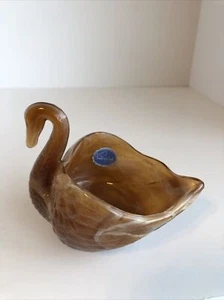 Imperial End O' Day Caramel Brown Slag Glass Swan Candy/Nut Dish W/label - Picture 1 of 5