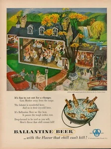 1953 Beer Ballantine Brewery Vintage Print Ad 50s House Home Party Iced Chilled - Picture 1 of 9