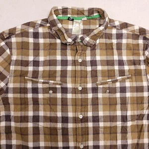 Planet Earth Tartan Flannel Casual Long Sleeve Button Up Shirt Mens Size L Beige - Picture 1 of 10