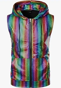 ZEROYAA Mens Hipster Metallic Zip Up Sleeveless Hooded Vest with Pockets XXL - Picture 1 of 6