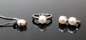 Perla de Agua Dulce Redondo Preciosas Sólido 925 Plata Joyería Set Regalo Para - Imagen 1 de 5