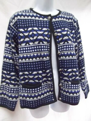 vtg Hasting Smith cardigan sweater 8 M blk blue pockets Nordic ski grandma NEW - Image 1 of 4