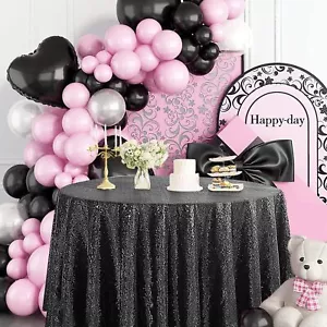 50" Round Black Sequin Tablecloth Glitter Black Table Cloths for Birthday Wed... - Picture 1 of 8
