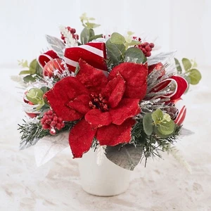 Frosted Red Poinsettia Arrangement- Christmas Red Poinsettia Centerpiece - Picture 1 of 3