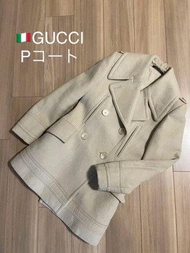 GUCCI Cappotto donna media lunghezza pea beige lana cashmere taglia 38 con bottoni a conchiglia