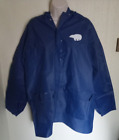 PVC Nylon Vented Hooded Rain Suit Jacket Pants Navy Blue  Size M
