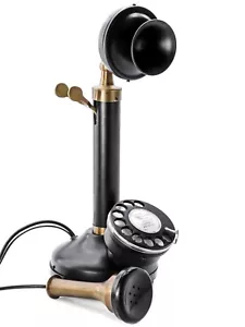 Antique Brass Candlestick Telephone – Black Finish Vintage Style Home Decor. - Picture 1 of 5