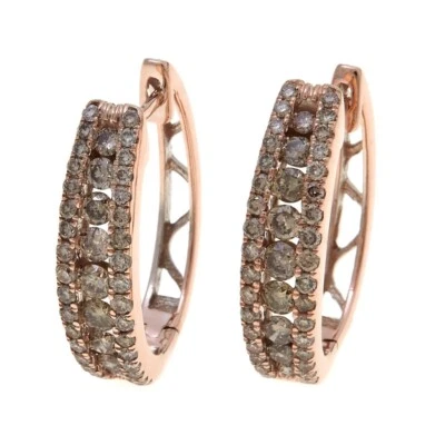 Natural Champagne Diamond Multi-Row Hoop Earrings, (1 CTTW), in 10K Rose Gold - Image 1 of 4
