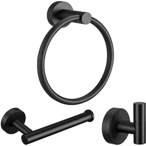 Set ferramenta bagno 3 pezzi con anello porta asciugamani carta igienica e gancio asciugamani in - Foto 1 di 9