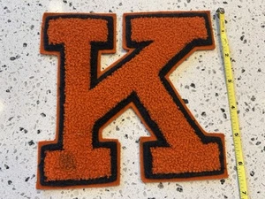 Vintage Letterman chenille Patch Letter K Orange Black Lowe Campbell - Picture 1 of 4