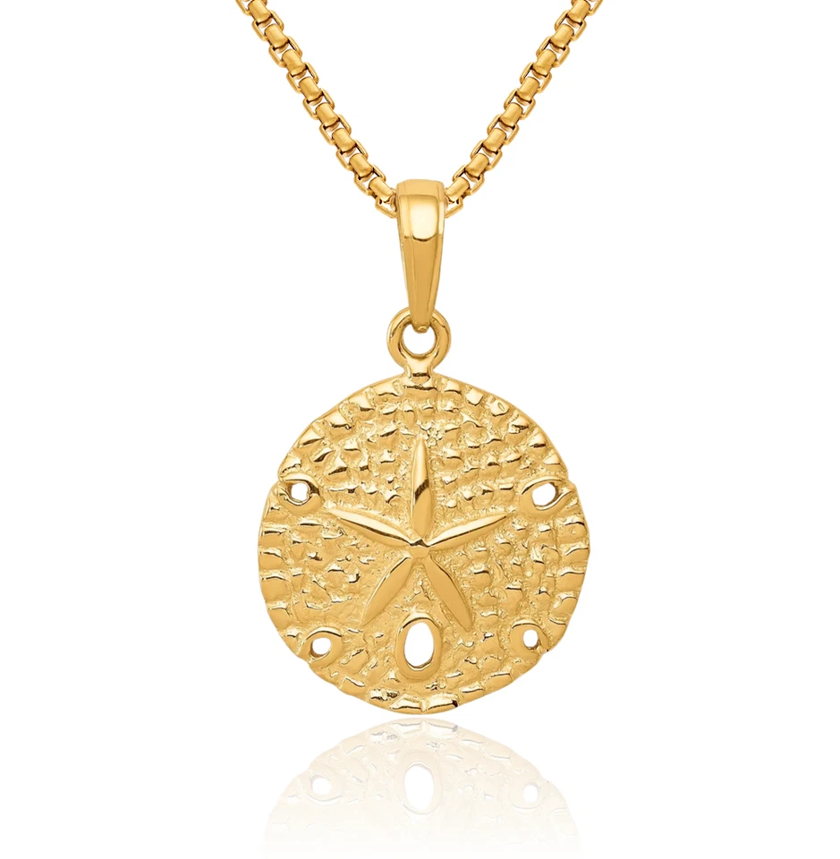 Collar estrella de mar dólar arena oro amarillo macizo 14K Foto 1 de 1