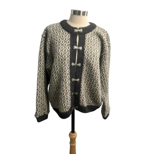 L.L. Bean Vintage Norwegian Wool Cardigan Knit Gray Pewter Clasps Size Medium - Picture 1 of 11