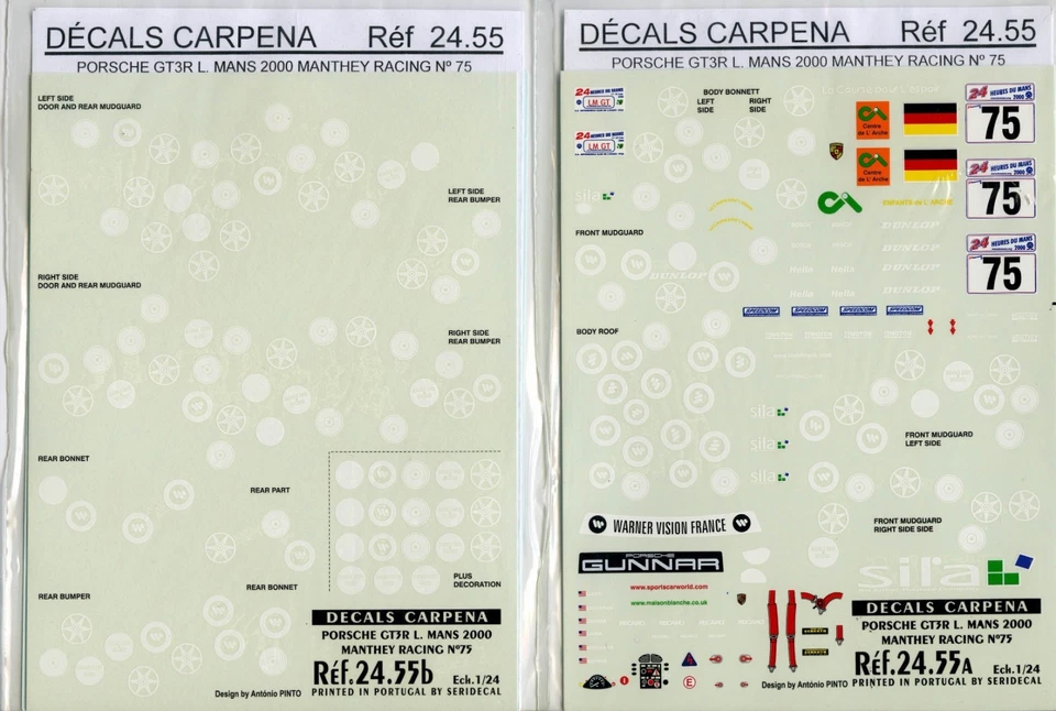 PORCHE 996 GT3 N° 75 LE MANS 2000 MANTHEY RACING  DECALS CARPENA  1/24 - Immagine 1 di 1