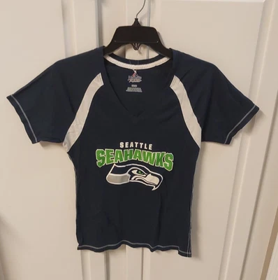 Camiseta Top Majestic Seattle Seahawks Para Mujer Azul Medio Mangas Cortas NFL M Foto 1 de 4