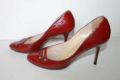 JIMMY CHOO London Red Crocodile Embossed Patent Leather Heels Pumps Italy Sz 40 - Image 1 of 4