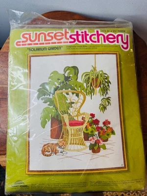 Sunset Stitchery Crewel Embroidery Kit Solarium Garden Plants Rattan Chair - Image 1 of 4