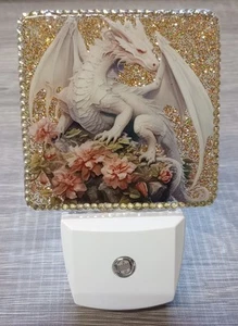 Handmade White Dragon With Pink Flowers Resin Plug In Night Light - Picture 1 of 2