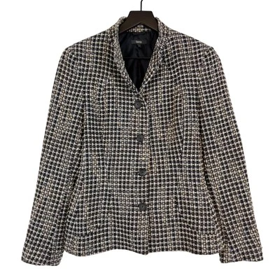 Jaqueta Blazer Zanella Itália Mescla de Lã Tecido de tweed Bege Azul - Tamanho 6 - Imagem 1 de 4