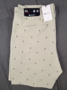 Sperry Premium Tech Shorts Khaki Palm Trees Men Size 34 8" Inseam NWT Golf Chino - Picture 1 of 14