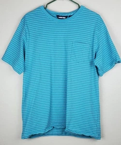 Land's End Men's Large Blue Striped T-Shirt 100% Cotton Chest Pocket - Picture 1 of 5