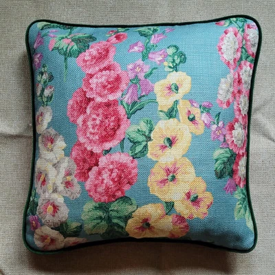 Handmade Cushion Covers from Sanderson Hollihock Teal Fabric 44×44cm, 17×17" - Image 1 of 4