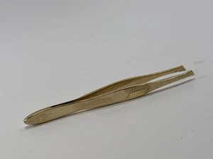 Vintage TRIM Metall Augenbrauen Pinzette Bassett USA Goldplatte 81 abgewinkelte Spitze 3,5" - Bild 1 von 3